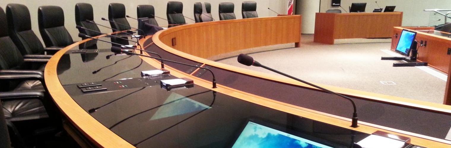 CALPERS public board system with high tech audio and video systems